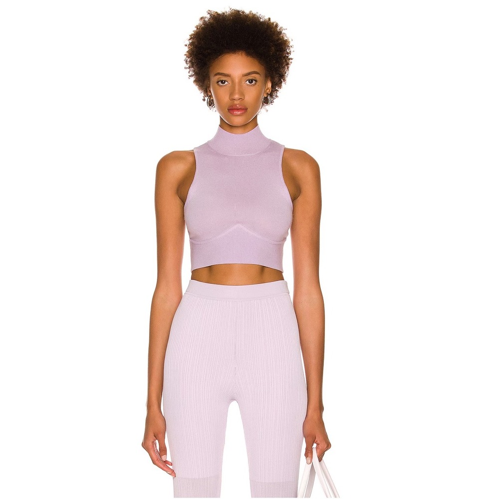 Jonathan Simkhai Harlee Bra Top Women Small Lupine Purple Mock Knit Quiet Luxury